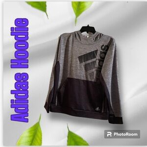 🖤 ADIDAS HOODIE IS HIS CHOICE Gray & black w brand Logo Kangaroo Pockets Boy XL
